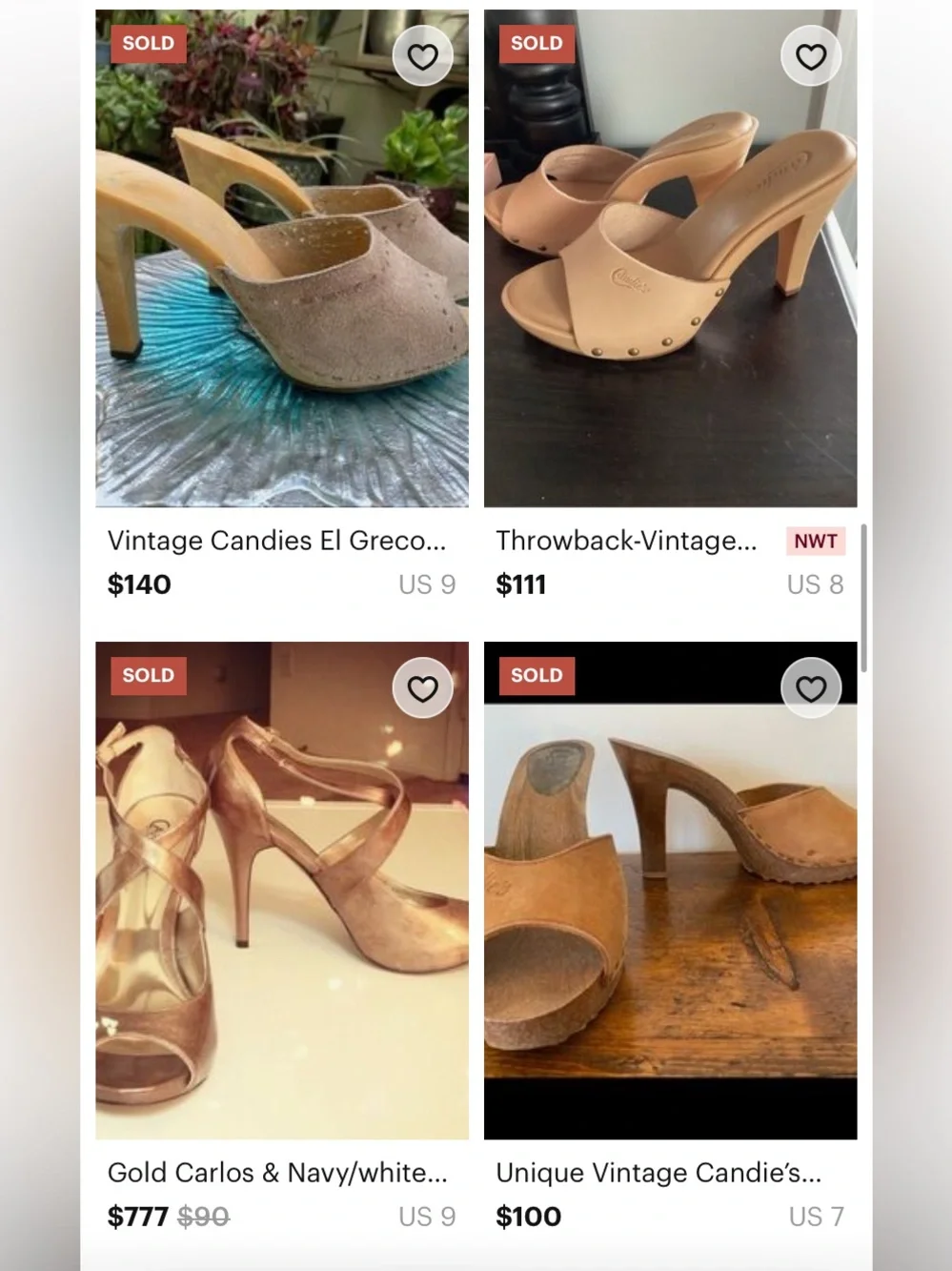 Vintage Candie’s Throwback Leather Studded Platform Heeled Sandals Womens 9 Tan